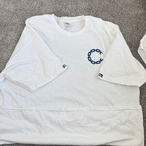 Men’s Crooks & Castles White Long Sleeve Tee with Blue Chain Graphic.